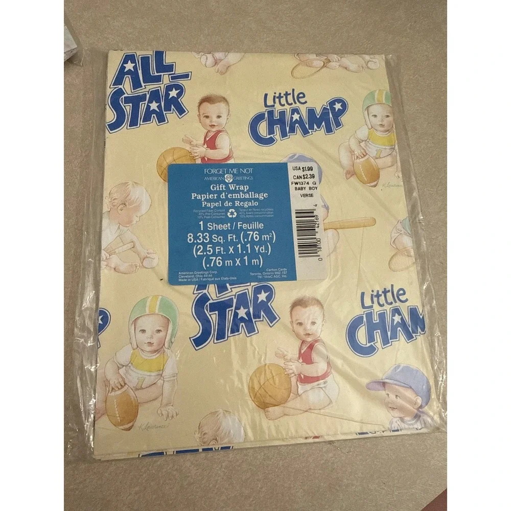 Baby Gift Wrap Lot Teddy Bears Ducks All Star Little Champ NOS 3 Sheets‎
